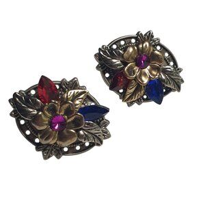 Vintage Two Sisters Clip On Earrings Artisan Floral Design Lightweight Handmade